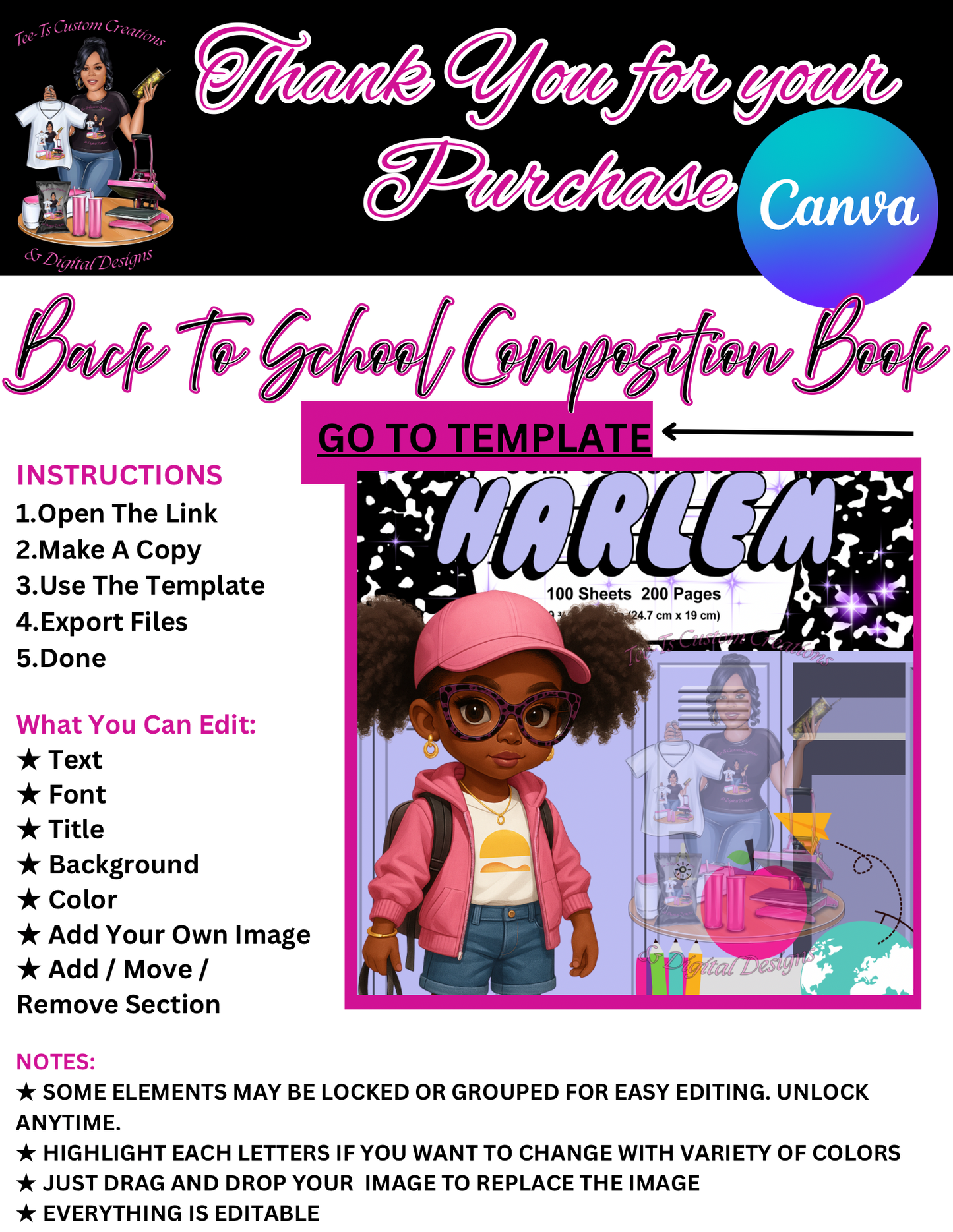 Editable Back To School Composition Notebook