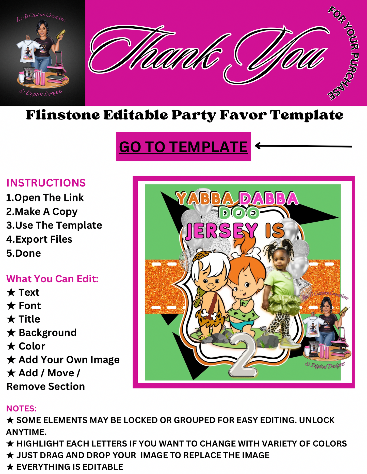 Flinstone Party Favor Template (Editable)